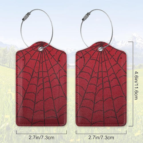 2 Pack Leather Luggage Tag for Suitcase Spider Web Cool Red Black Unique Travel - Image 2