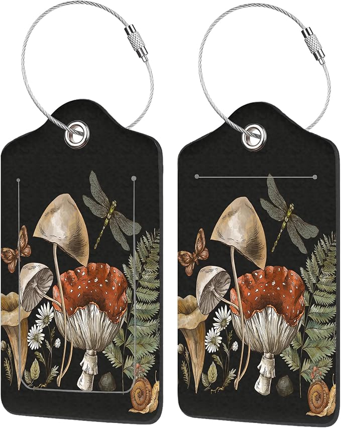 2 Pack Luggage Tag for Suitcase, Vintage Forest Plants PU Leather Suitcase Tags by EOBKLAX