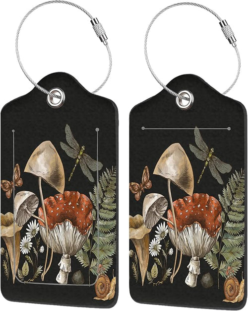 2 Pack Luggage Tag for Suitcase, Vintage Forest Plants PU Leather Suitcase Tags by EOBKLAX
