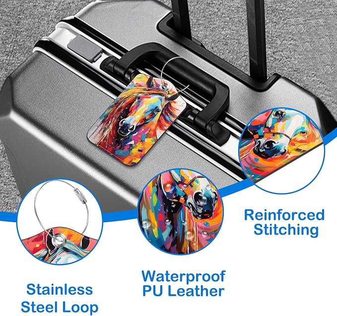 Abstract Horse Luggage Tags for Suitcases Leather Travel Tags for Luggage ID - Image 4