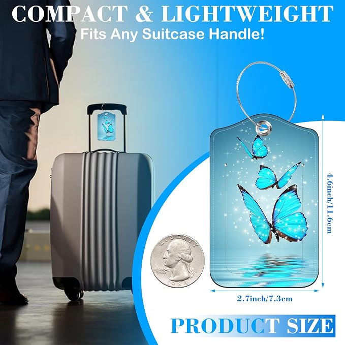 Blue Butterfly Luggage Tags for Suitcases Leather Travel Tags for Luggage ID - Image 2