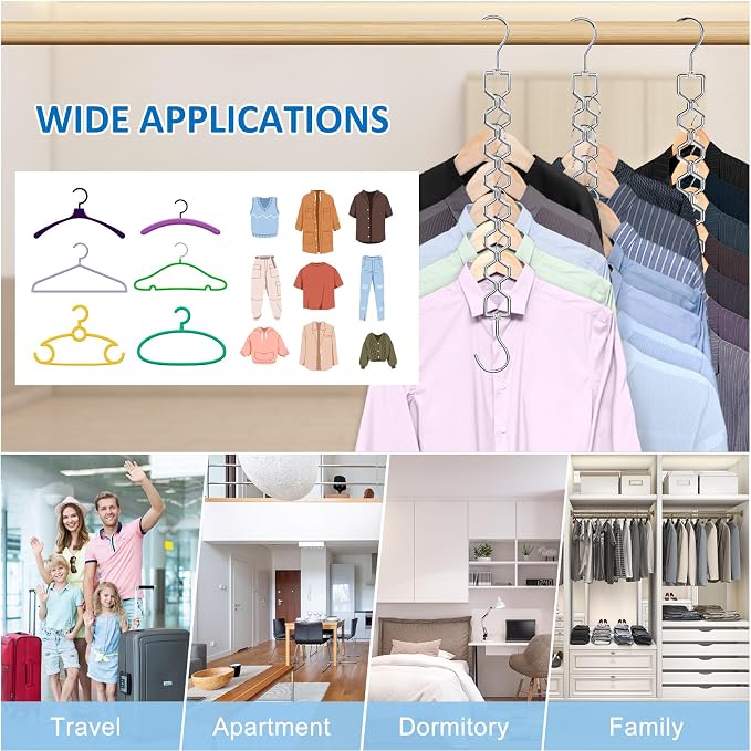 6 Pack Space Saving Hangers for Clothes, Heavy Duty 30Lbs Capacity Magic - Image 3