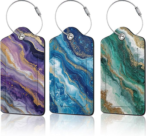 3 Pack PU Leahter Abstract Marble Liquild Luggage Tag by Unknown