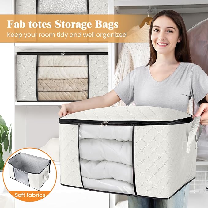 Fab totes 6 Pack Clothes Storage, Foldable Thick Fabric Blanket Storage Bags - Image 5