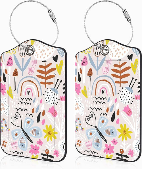 2 Pack Luggage Tags for Suitcases Rainbow Butterfly Mushroom Flower Leather by Unknown