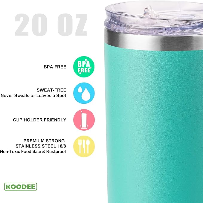 koodee 20 oz Tumbler with Lid and Straw -4 Pack Insulated Skinny Tumblers - Image 3