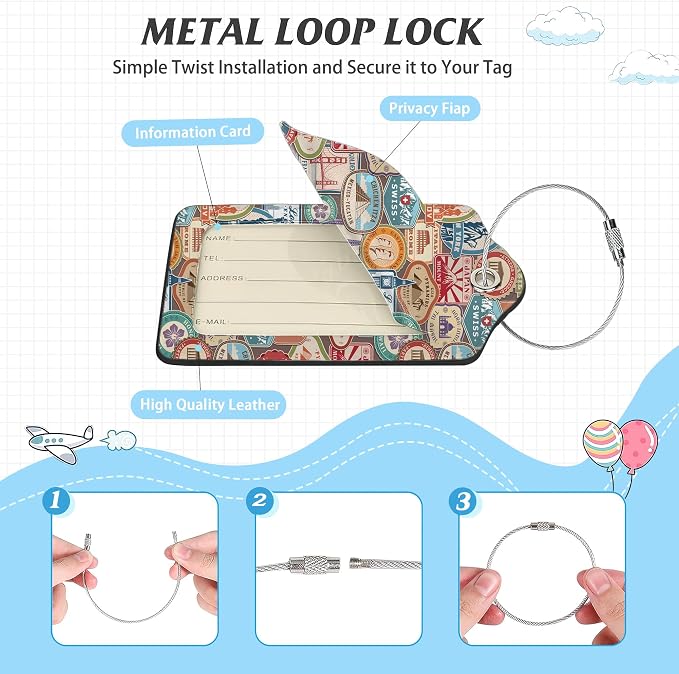 3 Pack Luggage Tag for Suitcase, Travel Stamp Leather Luggage Tags - Image 3