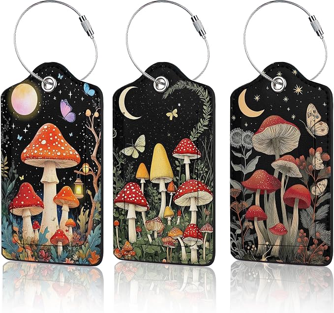 3 PCS Mushroom Luggage Tags, Colorful Butterfly Moon Star Suitcase Tags Privacy by Unknown