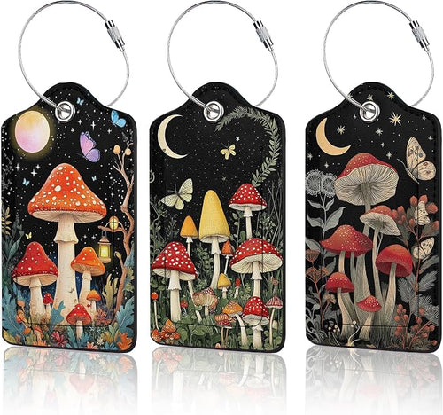 3 PCS Mushroom Luggage Tags, Colorful Butterfly Moon Star Suitcase Tags Privacy by Unknown