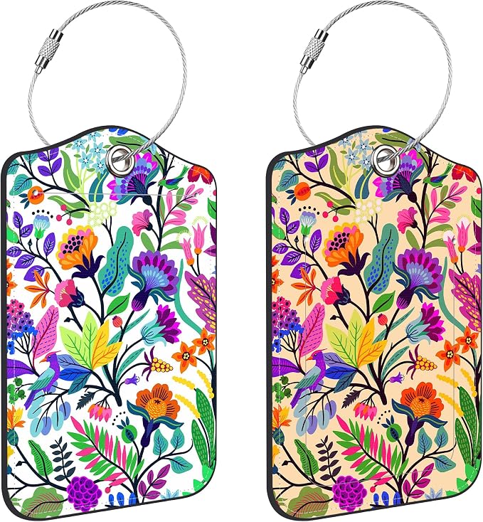 Colorful Flowers and Tropical Leaves Luggage Tags by Unknown