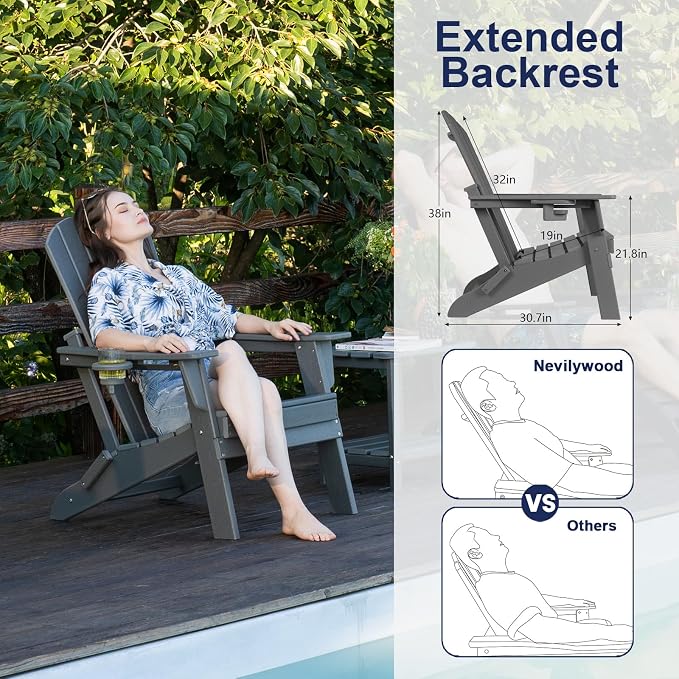 Folding Adirondack Chair with Cup Holder, HDPE Patio Chairs, All-Weather - Image 6