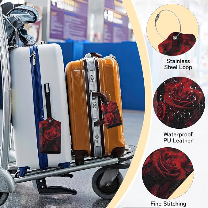 3 Pack Red Rose Luggage Tags for Suitcases, Cute Leather Name Tag - Image 5