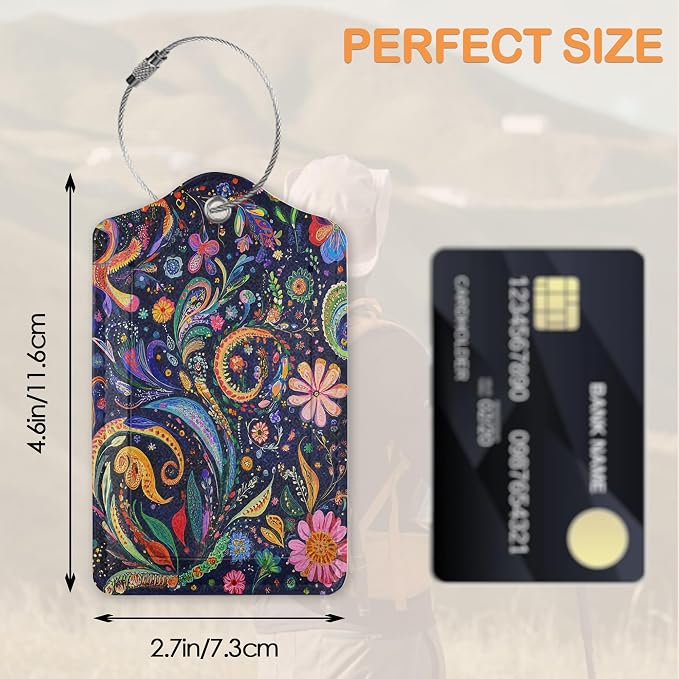 Colorful Boho Floral 3 PCS PU Leather Luggage Tags - Image 2