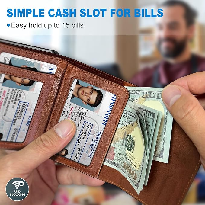 Airtag Wallet for Men, with Cash Pocket 2 ID Window 9-12 Cards, Metal Case - Image 6