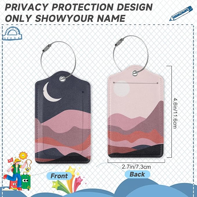 Boho Hills Luggage Tags for Suitcases, 2 Pack Fields Moon Luggage Tag, Leather - Image 2