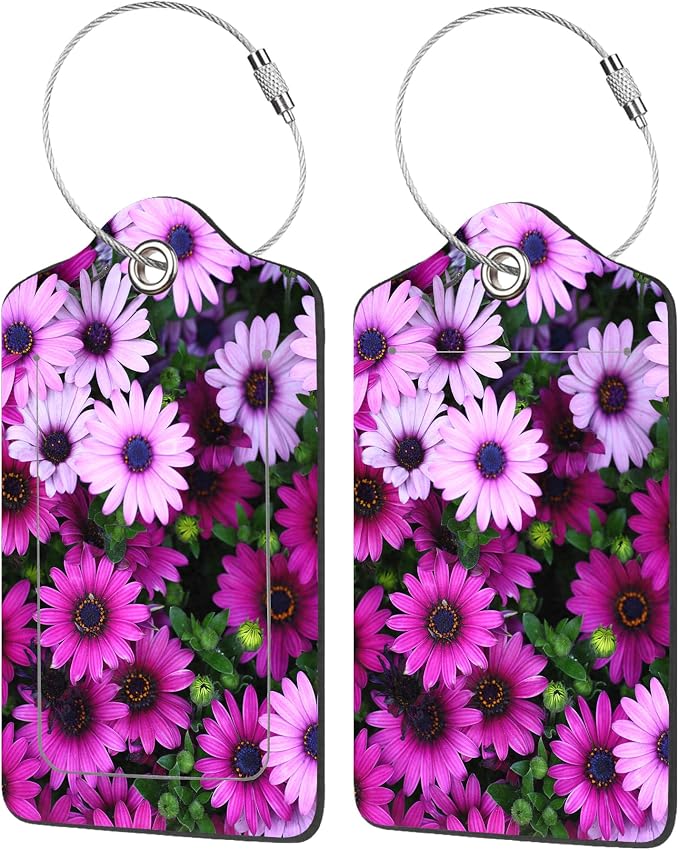2 Pack Luggage Tags for Suitcases, Flowers Luggage Tag, PU Leather Id Label by EOBKLAX