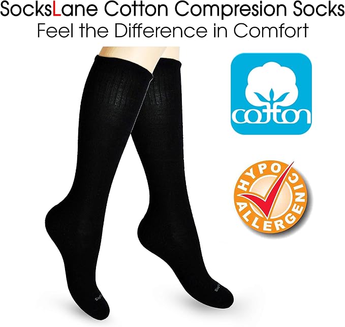 Cotton Compression Socks for Women & Men. 15-20 mmHg Support Knee-High Nude X/W - Image 2