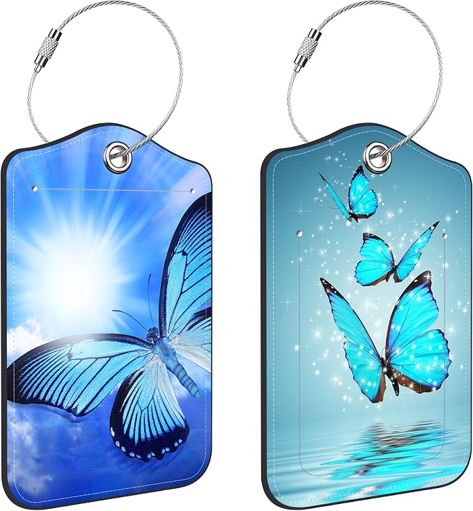 Blue Butterfly Luggage Tags for Suitcases Leather Travel Tags for Luggage ID by Unknown