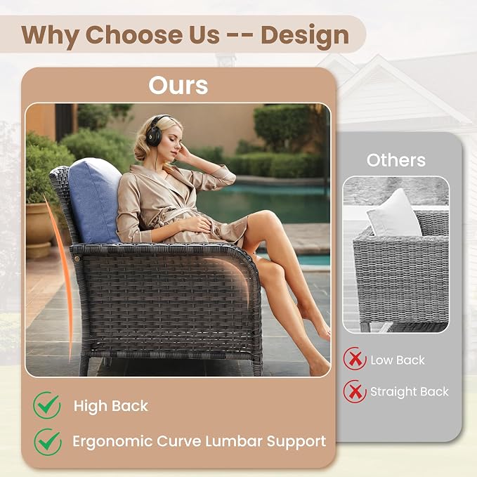 HOOOWOOO Patio Furniture Set, Outdoor High Back Loveseat Set, All Weather - Image 2