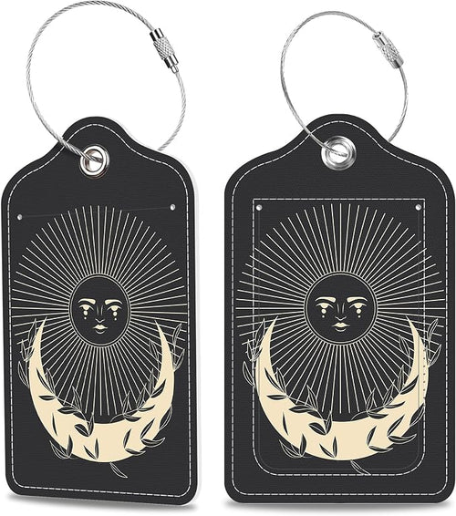 2 Pack Luggage Tags for Suitcase Moonlight in Vintage Engraving Leather by MSEAANBK