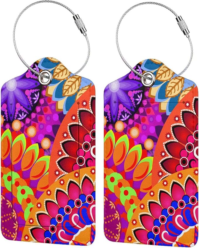 Colorful Mandala Style Luggage Tags Bright Red Bag Tag by SNAPMADE