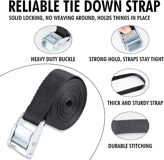 Cartman 1" x 12' Lashing Straps Cargo Tie-Down Strap Up to 600lbs, 12pk in - Image 2