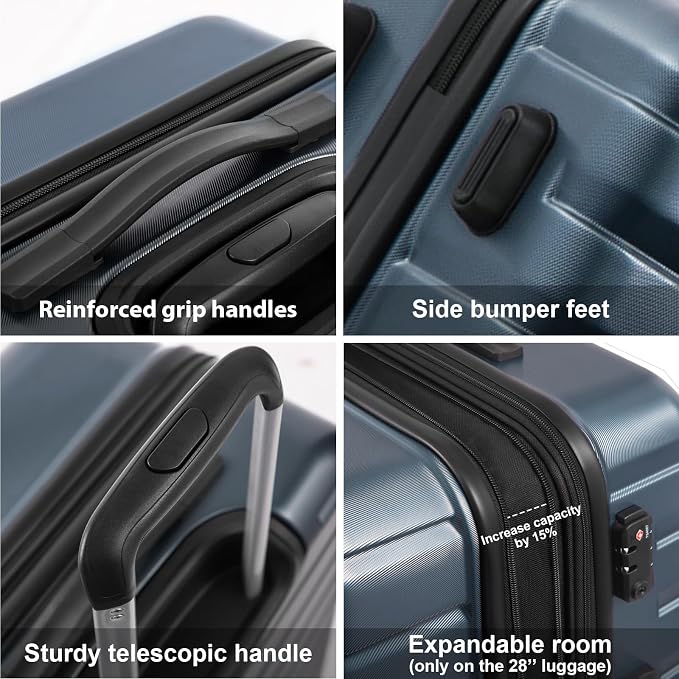 COOLIFE Luggage Expandable Suitcase PC ABS TSA Luggage 3 Piece Set Lock Spinner - Image 4