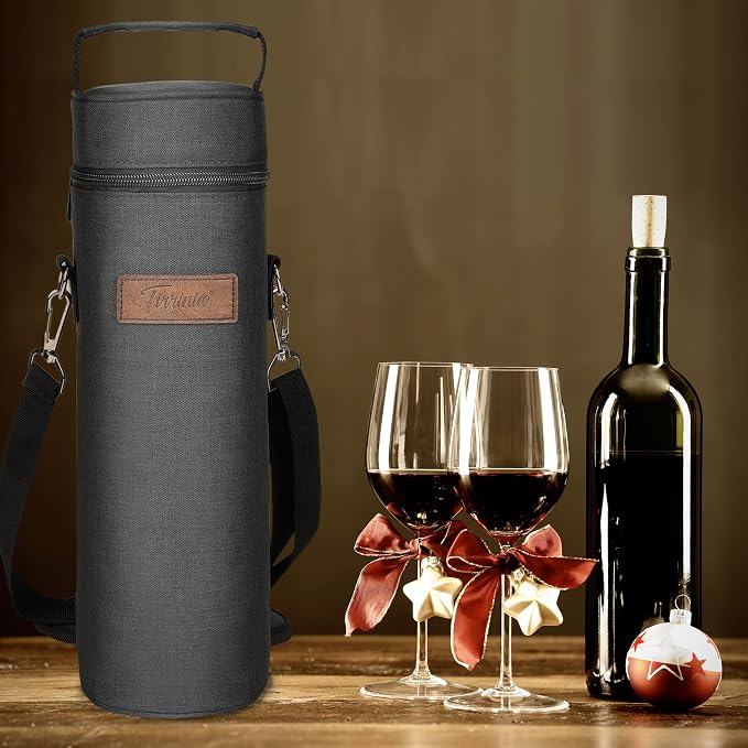 Tirrinia Single Bottle Wine Gift Carrier Bag, Insulated Travel Wine Cooler Tote - Image 6