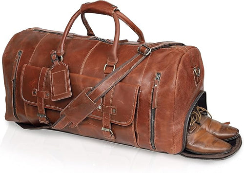 24 Inch Leather Duffle Bags for Men Large Full-Grain Buffalo Leather Overnight by cuero
