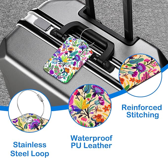 Colorful Flowers and Tropical Leaves Luggage Tags - Image 4