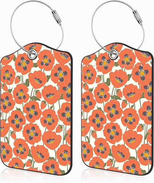 2 Pack Luggage Tags for Suitcases Orange Flowers Leather Luggage Tags Privacy by Unknown