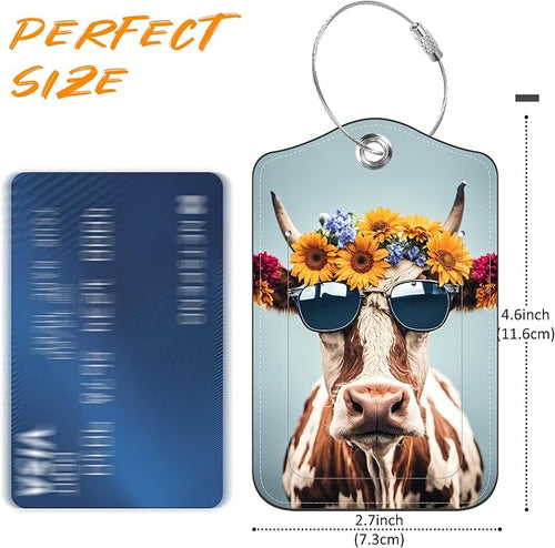 2 Pack Luggage Tag for Suitcase Cool Cow in Sunglasses Leather Travel Cruise - Image 2