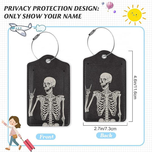 3 Pack Luggage Tag for Suitcase, Rock Roll Skeleton Leather Luggage Tags - Image 2