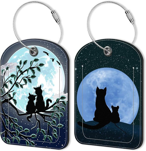 2 Pack Luggage Tag for Suitcase Cat Under The Moon Leather Suitcase Tags by Unknown