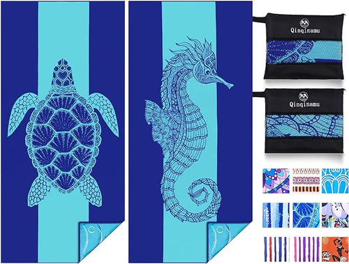 2 Pack Microfiber Lightweight Beach Towel 71"x32" Oversized Extra Large Thin by Qinqinamu
