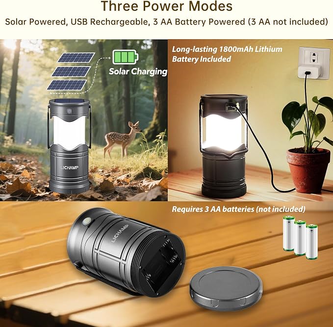 Lichamp 2-Pack Solar Camping Lantern, USB Rechargeable LED Lanterns Battery - Image 2