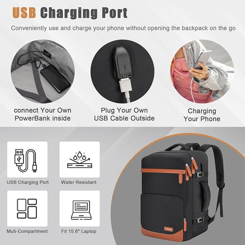 40L Travel Backpack with USB Charging Port, Water-Resistant Carry On Backpack - Image 2