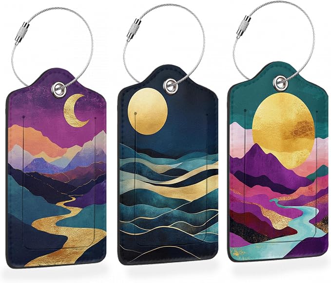 Colorful Abstract Mountain 3 Pack PU Leahter Luggage Tag by Losthll