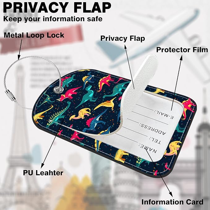 Colorful Dinosaur Leather Luggage Tag - Image 3