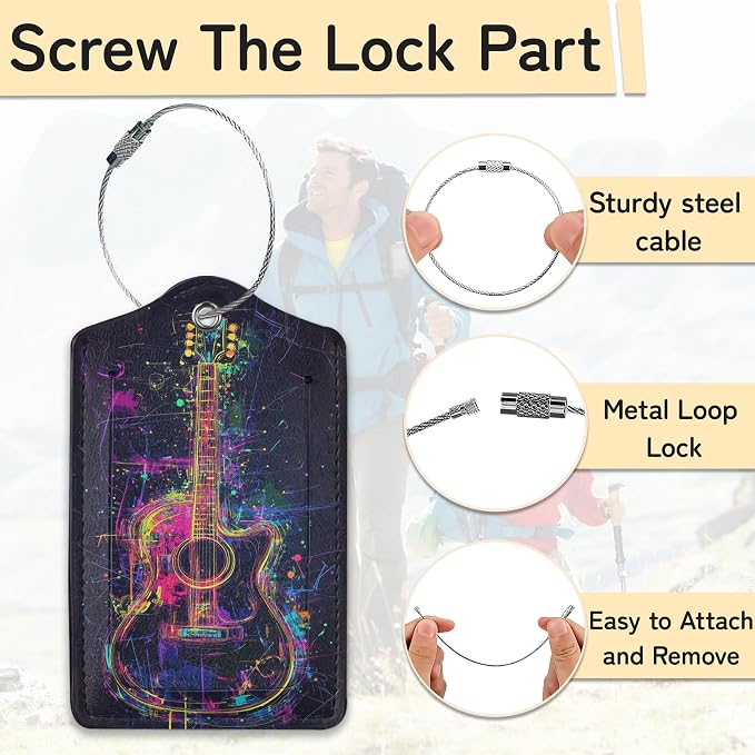 3 Pack Music Luggage Tags for Suitcases, Note Headphones Guitar Cute Leather - Image 2
