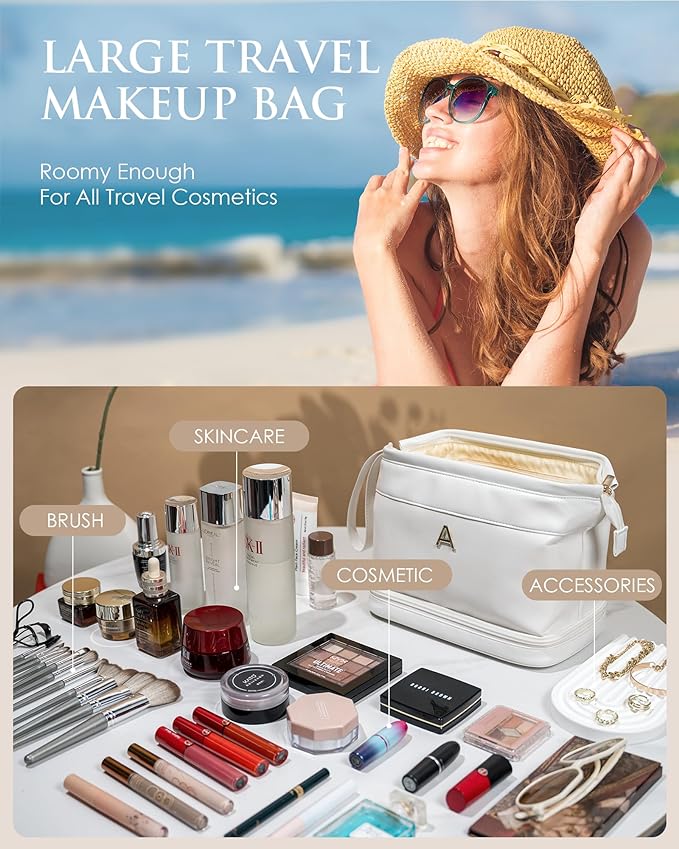 Bridesmaid Gift, Initial Makeup Bags, Personalized Double Layer Cosmetic Bag - Image 2