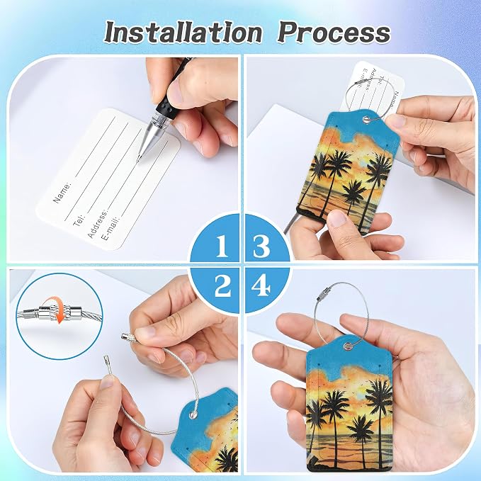 3 Pack Luggage Tag for Suitcase, Tropical Sunset Palm Leather Luggage Tags - Image 4