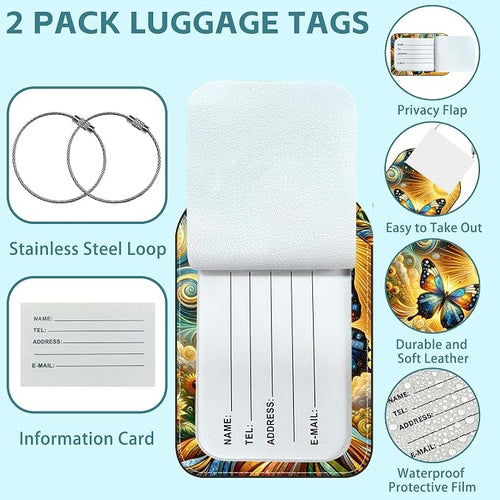 2 Pack Cute Luggage Tag for Suitcases Colorful Butterfly Leather Luggage Tags - Image 2
