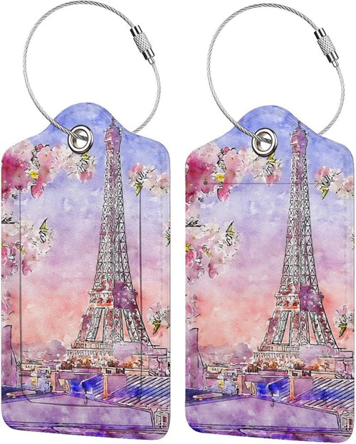 2PC Eiffel Tower Luggage Tags for Travel, Paris Spring Romantic Cherry Blossoms by OUZPGAQ