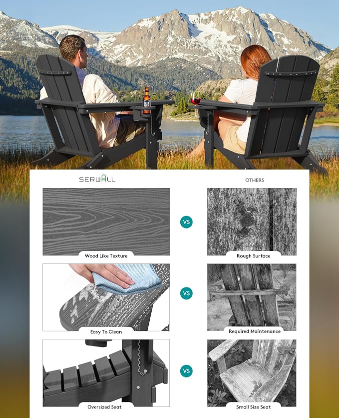 SERWALL Foldable Adirondack Chair, HDPE Adirondack Chair - Image 5