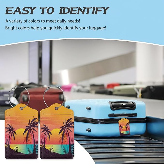 3 Pack Luggage Tag for Suitcase, Tropical Sunset Palm Leather Luggage Tags - Image 5