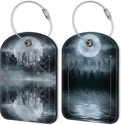 2 PCS Leather Luggage Tag for Suitcase Forest Moonlight Reflection in Water by Unknown