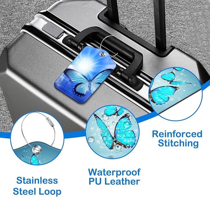 Blue Butterfly Luggage Tags for Suitcases Leather Travel Tags for Luggage ID - Image 4
