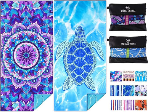 2 Pack Microfiber Oversized Lightweight Beach Towel 71"x32" XL Extra Large Thin by Qinqinamu