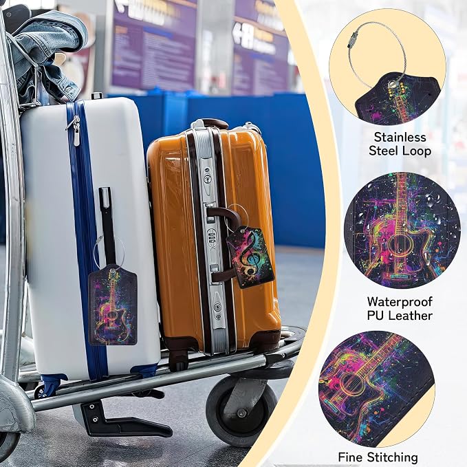 3 Pack Music Luggage Tags for Suitcases, Note Headphones Guitar Cute Leather - Image 5